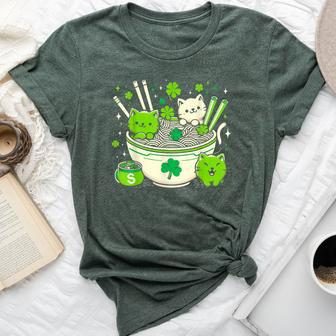 Irish Ramen Cats Cute Anime St Patrick's Day Girls Bella Canvas T-shirt - Monsterry