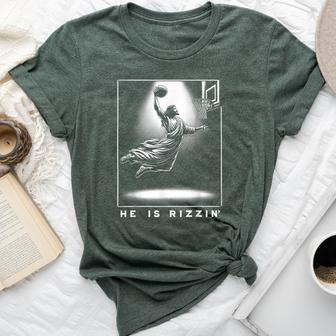 Jesus He Is Rizzin' Basketball Easter Christian Religious Bella Canvas T-shirt | Mazezy