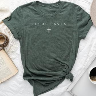 Jesus Saves Cross Subtle Christian Minimal Religious Faith Bella Canvas T-shirt - Thegiftio UK