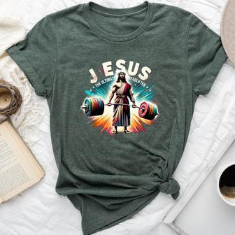 Jesus The Ultimate Deadlifter Retro Jesus Christian Workout Bella Canvas T-shirt | Mazezy