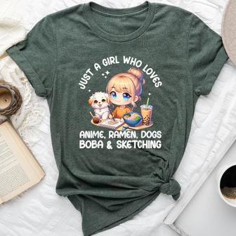 Just A Girl Who Loves Anime Ramen Dogs Boba And Sketching Bella Canvas T-shirt - Seseable