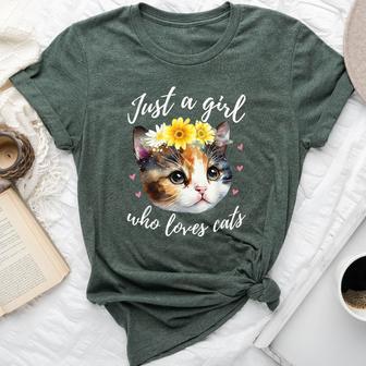 Just A Girl Who Loves Cats Cute Calico Cat Lover Bella Canvas T-shirt - Monsterry