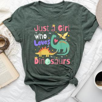 Just A Girl Who Loves Dinosaurs Kid N Toddlers Dino Bella Canvas T-shirt | Mazezy