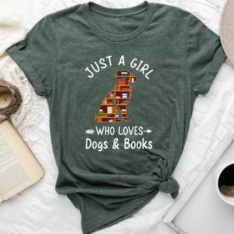 Just A Girl Who Loves Dogs And Books Reading Dog Puppy Lover Bella Canvas T-shirt - Seseable