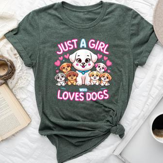 Just A Girl Who Loves Dogs Dog Lover Puppy Dog Girl Bella Canvas T-shirt - Seseable