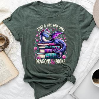 Just A Girl Who Loves Dragons And Books Dragon Reading Bella Canvas T-shirt - Seseable