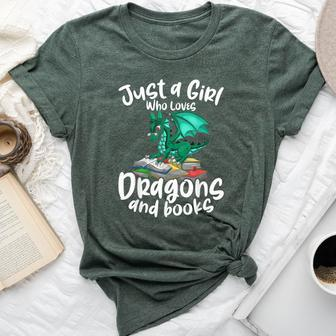 Just A Girl Who Loves Dragons And Books Reading Dragon Bella Canvas T-shirt - Monsterry AU