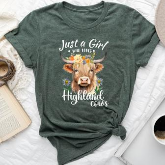 Just A Girl Who Loves Highland Cows Scottish Highland Cows Bella Canvas T-shirt - Seseable