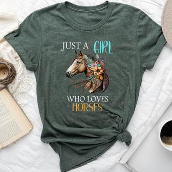 Just A Girl Who Loves Horses Horse Boho Vintage Woman Girl Bella Canvas T-shirt - Seseable