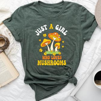 Just A Girl Who Loves Mushrooms Clothes Outfit Mushroom Bella Canvas T-shirt - Seseable