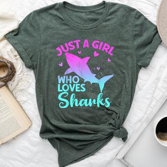 Just A Girl Who Loves Sharks Cute Shark Girl Lover Ocean Bella Canvas T-shirt - Seseable