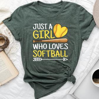 Just A Girl Who Loves Softball Cute Softball Lover Bella Canvas T-shirt - Monsterry