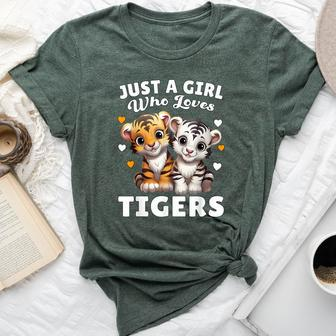 Just A Girl Who Loves Tigers Cute Baby Tigers & Hearts Bella Canvas T-shirt - Thegiftio UK