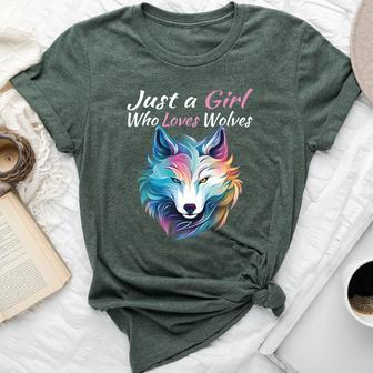 Just A Girl Who Loves Wolves Girls Wolf Bella Canvas T-shirt | Mazezy