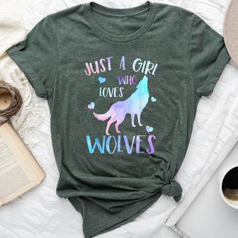Just A Girl Who Loves Wolves Watercolor Cute Wolf Lover Bella Canvas T-shirt - Thegiftio UK