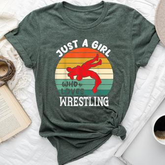 Just A Girl Who Loves Wrestling Girl Wrestle Outfit Wrestler Bella Canvas T-shirt | Mazezy