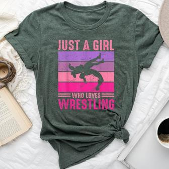 Just A Girl Who Loves Wrestling Girl Wrestle Outfit Wrestler Bella Canvas T-shirt - Seseable