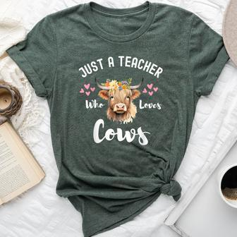 Just A Teacher Who Loves Cows Cute Highland Cow Bella Canvas T-shirt - Seseable
