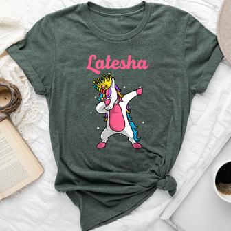 Latesha Name Personalized Birthday Dabbing Unicorn Queen Bella Canvas T-shirt - Monsterry