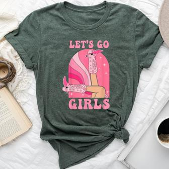 Let's Go Girls Western Cowgirls Pink Groovy Bachelorette Bella Canvas T-shirt | Mazezy