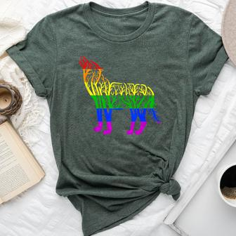 Lgbt Gay Pride Rainbow Flag Nature Forest Tree Wolf Bella Canvas T-shirt - Monsterry UK