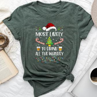Most Likely To Drink All The Whiskey Family Christmas Bella Canvas T-shirt - Seseable