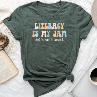 Literacy Is My Jam Reading Interventionist Literacy Teacher Bella Canvas T-shirt - Thegiftio UK