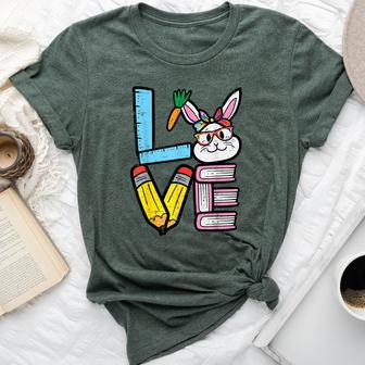 Love Easter Bunny Teacher Cute Rabbit Spring School Women Bella Canvas T-shirt - Seseable