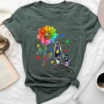 Love Needs No Words Autism Awareness Puzzle Sunflower Mom Bella Canvas T-shirt - Monsterry AU