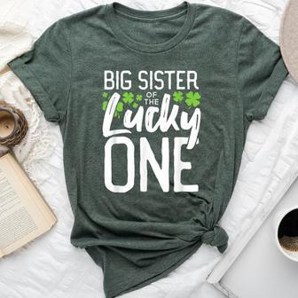 Lucky One First Birthday Big Sister Family St Patrick's Day Bella Canvas T-shirt - Thegiftio UK