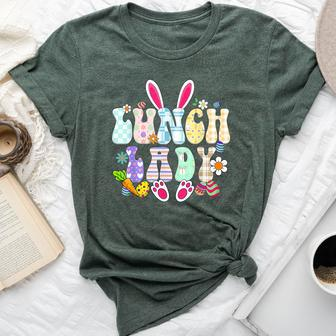 Lunch Lady Egg Easter Day Floral Bunny Bella Canvas T-shirt | Mazezy