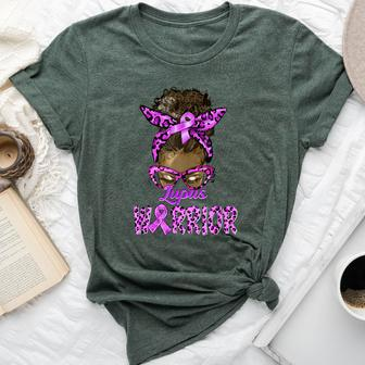 Lupus Warrior Afro Messy Bun Black Lupus Awareness Bella Canvas T-shirt - Seseable