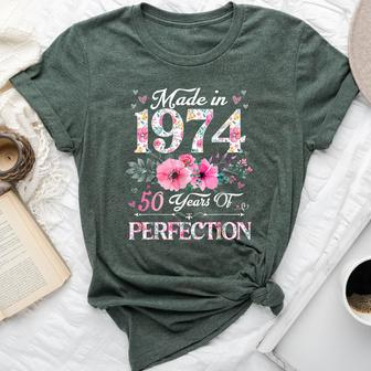 Made In 1974 Floral 50 Years Old 50Th Birthday For Women Bella Canvas T-shirt | Mazezy