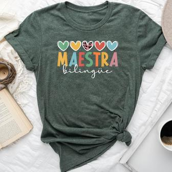 Maestra Bilingue Hearts Maestra De Español Spanish Teacher Bella Canvas T-shirt - Seseable