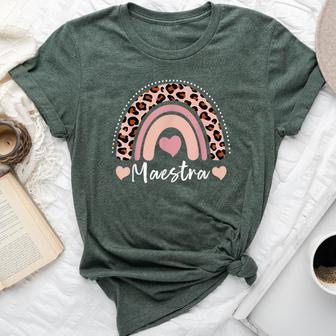 Maestra Spanish Teacher Leopard Rainbow Print Back To School Bella Canvas T-shirt - Monsterry DE