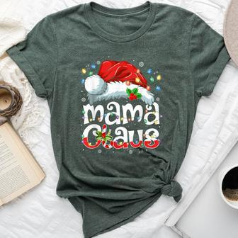 Mama Claus Christmas Lights Santa Hat Pajama Family Matching Bella Canvas T-shirt - Seseable