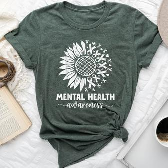 Mental Health Awareness Green Sunflower Mental Health Bella Canvas T-shirt | Mazezy AU