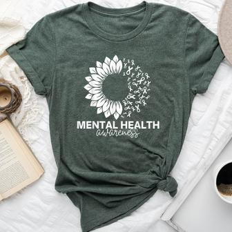 Mental Health Awareness Green Sunflower Mental Health Bella Canvas T-shirt - Seseable