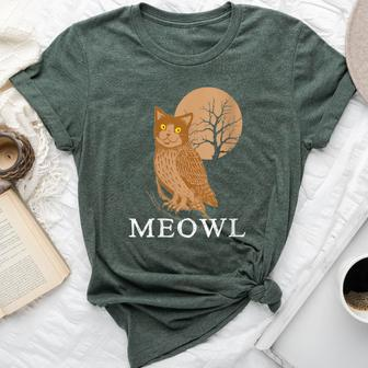 Meowl Cat Owl With Tree And Full Moon Bella Canvas T-shirt - Monsterry UK