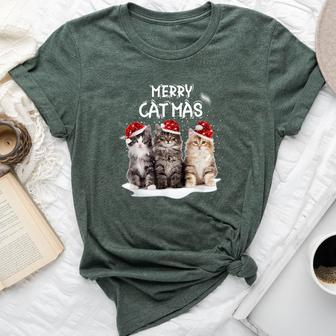 Merry Catmas Christmas Tree Santa Kitten Xmas Cute Cat Mom Bella Canvas T-shirt - Seseable