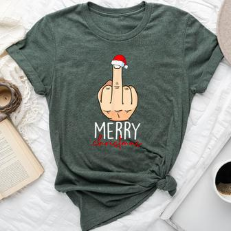 Merry Christmas Middle Finger Adult Humour Women Bella Canvas T-shirt - Seseable