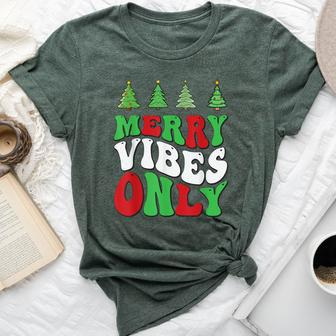 Merry Vibes Only Christmas Groovy Xmas Tree Holiday Bella Canvas T-shirt | Mazezy