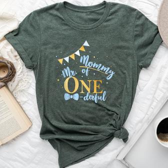 Mommy Of Mr One-Derful Party Blue-Gold Mom Boy 1St Birthday Bella Canvas T-shirt - Thegiftio UK