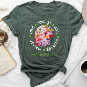 Motivational Support Floral Brain Mental Health Awareness Bella Canvas T-shirt - Seseable
