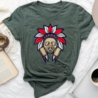 Native American Headdress Gas Mask Protest Camp Bella Canvas T-shirt - Monsterry