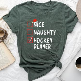 Nice Naughty Hockey Player Christmas Santa Hat Boys Girls Bella Canvas T-shirt - Monsterry UK