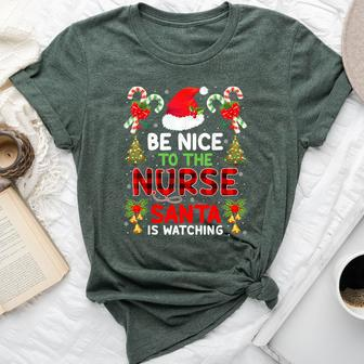 Be Nice To The Nurse Santa Is Watching Red Plaid Christmas Bella Canvas T-shirt - Seseable