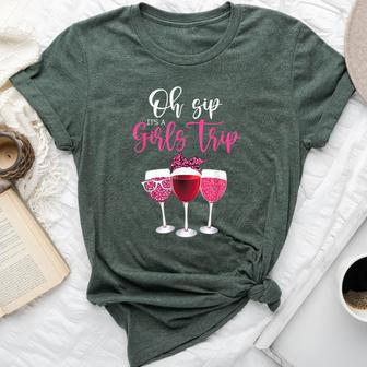 Oh Sip It's A Girls Trip Leopard Print Wine Glasses Bella Canvas T-shirt - Thegiftio UK