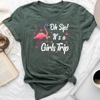 Oh Sip It's A Girls Trip Pink Flamingo Girl Wine Party Bella Canvas T-shirt - Seseable