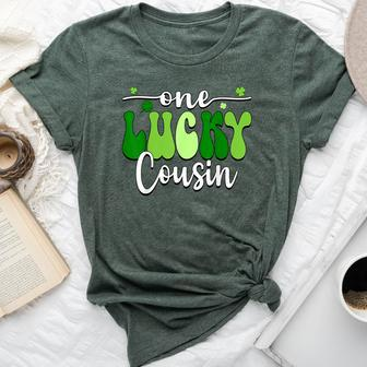 One Lucky Cousin Groovy Retro Cousin St Patrick's Day Bella Canvas T-shirt | Mazezy
